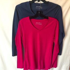 NWOT Eddie Bauer Long Sleeved V-Neck Shirt Size Small - 2Pack